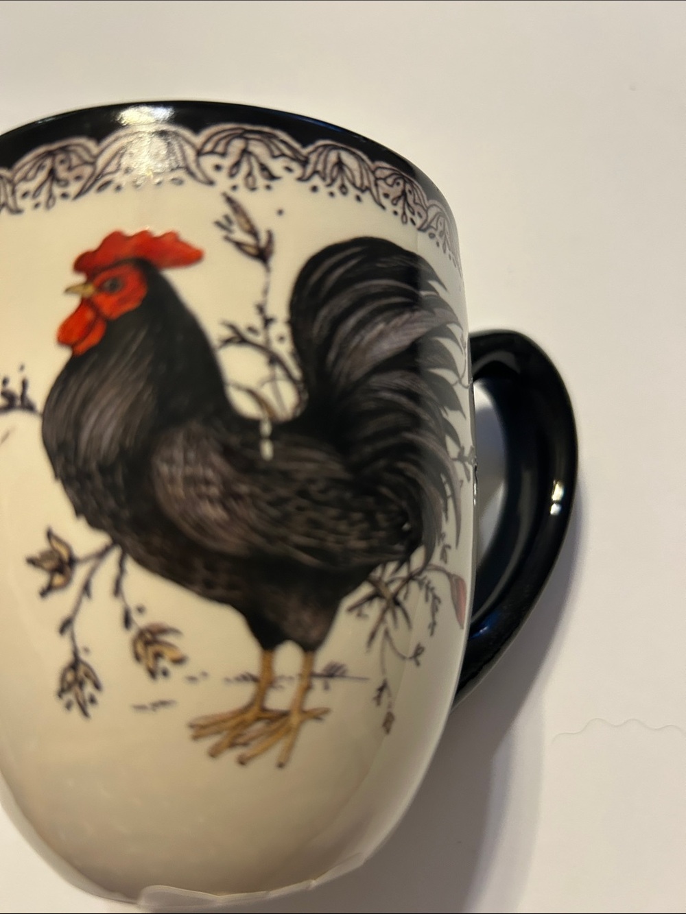 Rooster Ceramic Mug in Black and Cream